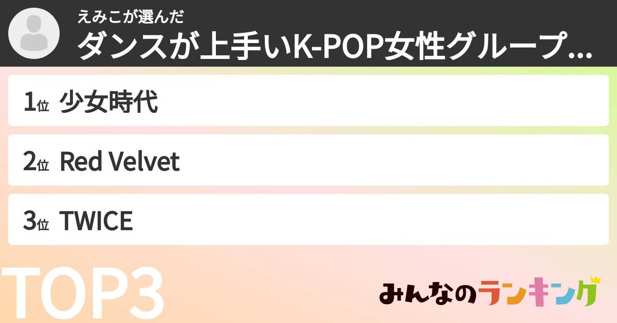 えみこさんの「ダンスが上手いK-POP女性グループランキング」