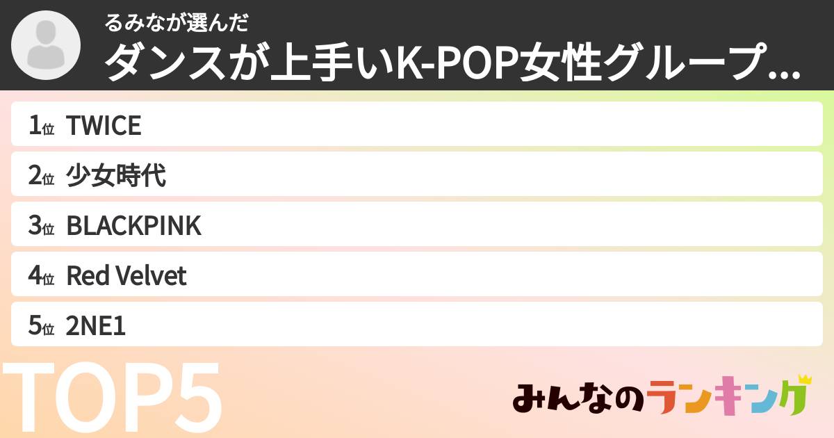 るみなさんの「ダンスが上手いK-POP女性グループランキング」