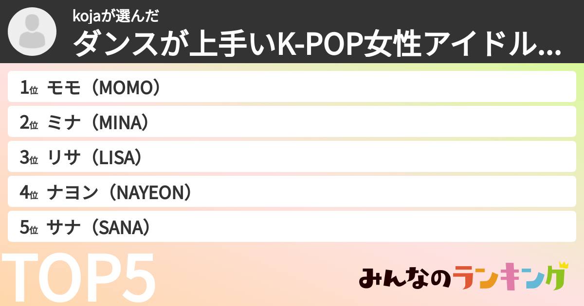 kojaさんの「ダンスが上手いK-POP女性アイドルランキング」