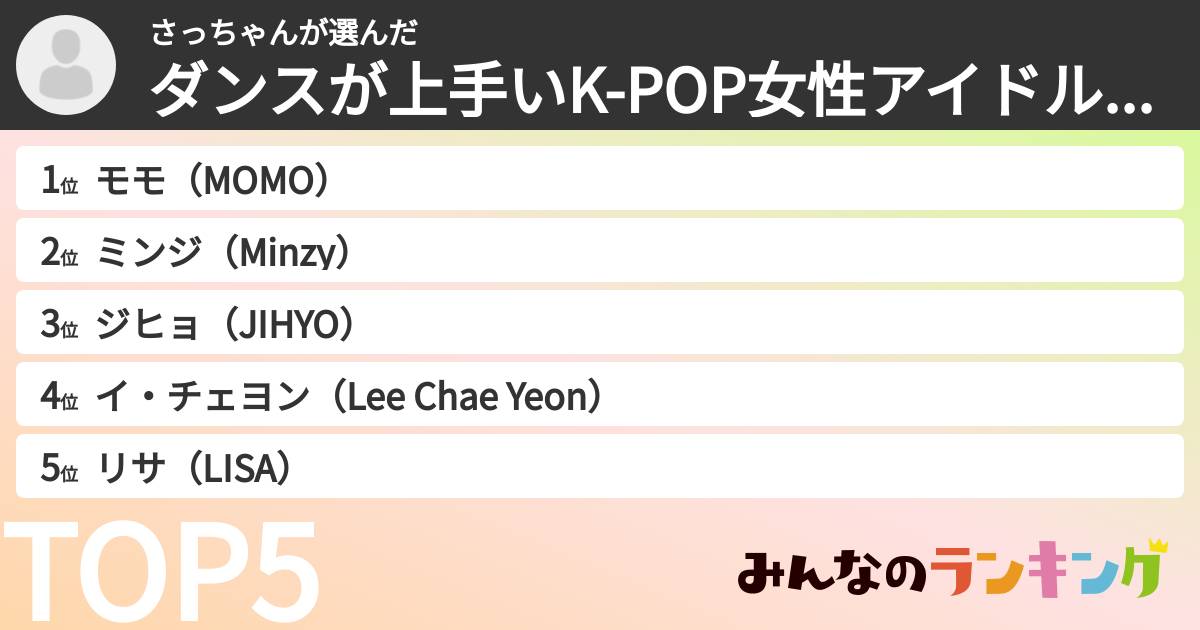 さっちゃんさんの「ダンスが上手いK-POP女性アイドルランキング」