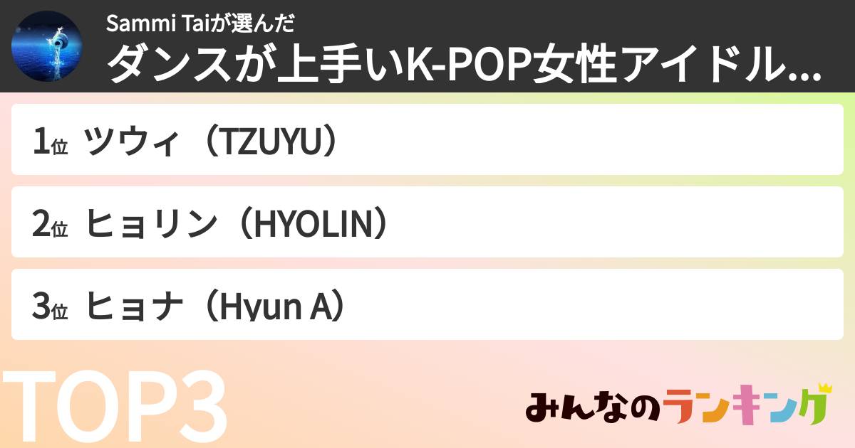 Sammi Taiさんの「ダンスが上手いK-POP女性アイドルランキング」