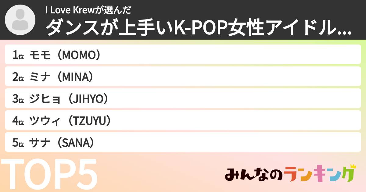 I Love Krewさんの「ダンスが上手いK-POP女性アイドルランキング」