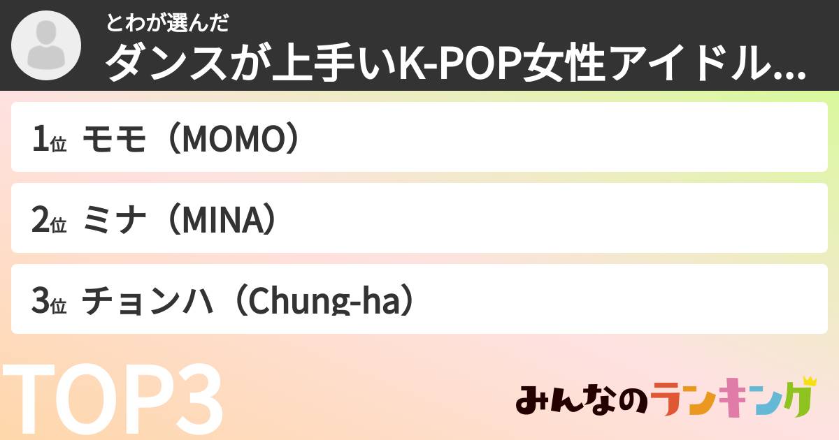 とわさんの「ダンスが上手いK-POP女性アイドルランキング」