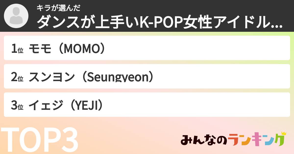 キラさんの「ダンスが上手いK-POP女性アイドルランキング」