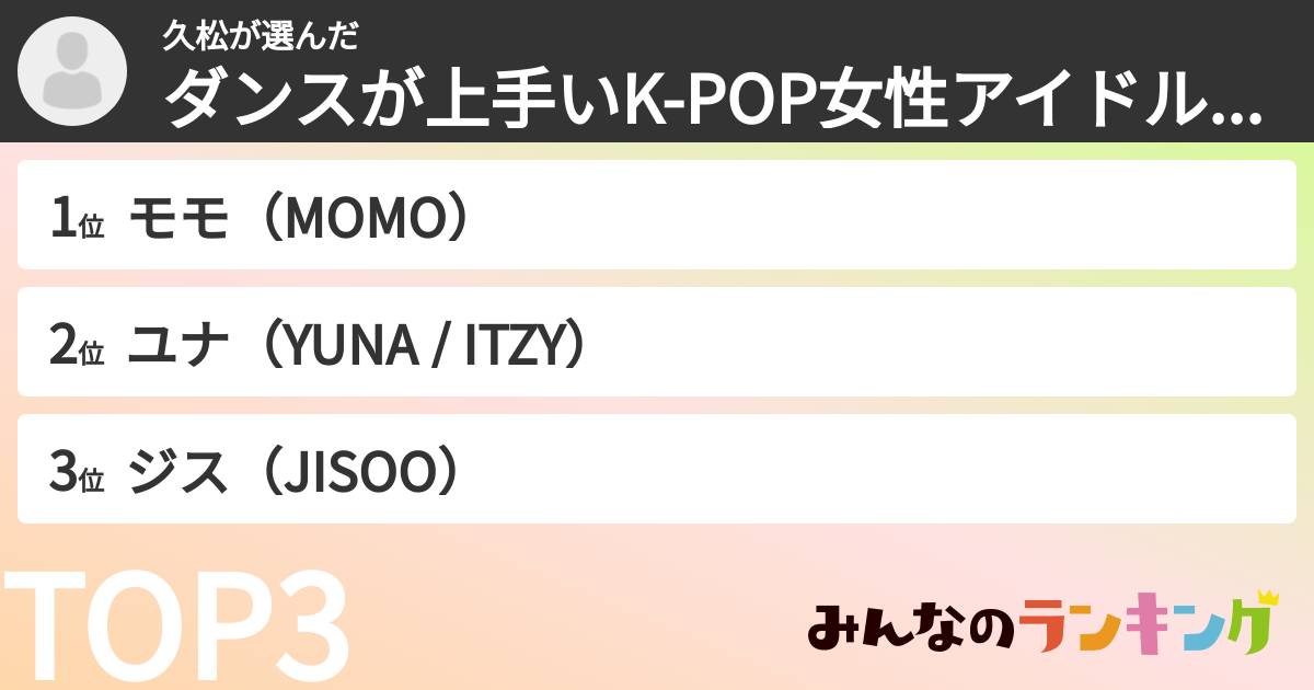 久松さんの「ダンスが上手いK-POP女性アイドルランキング」
