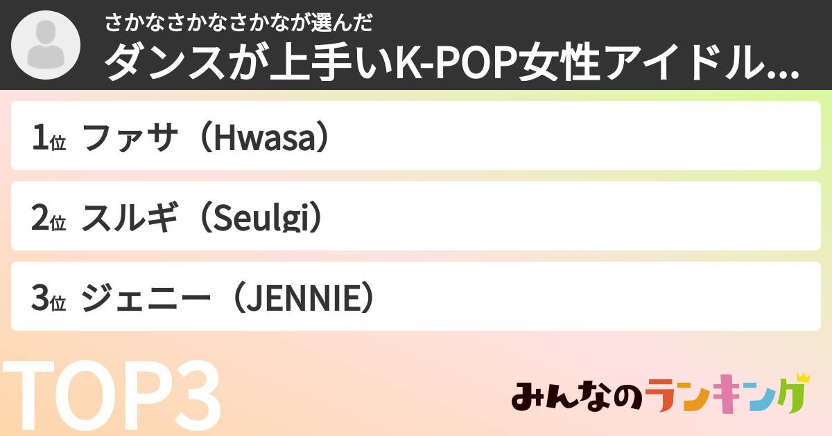 さかなさかなさかなさんの「ダンスが上手いK-POP女性アイドルランキング」
