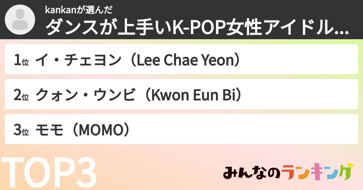 kankanさんの「ダンスが上手いK-POP女性アイドルランキング」