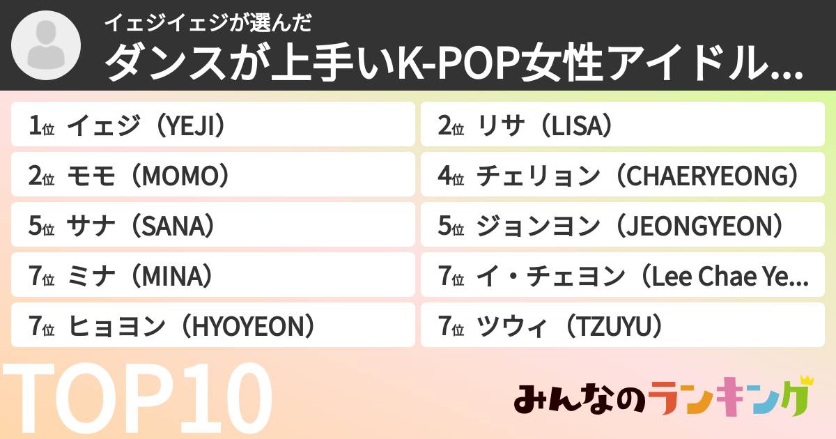 イェジイェジさんの「ダンスが上手いK-POP女性アイドルランキング」