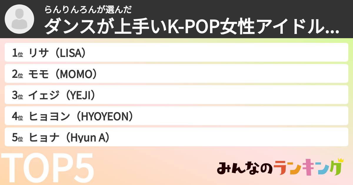 らんりんろんさんの「ダンスが上手いK-POP女性アイドルランキング」