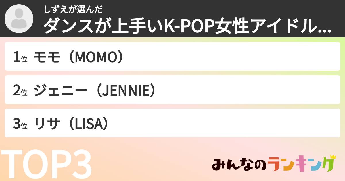 しずえさんの「ダンスが上手いK-POP女性アイドルランキング」