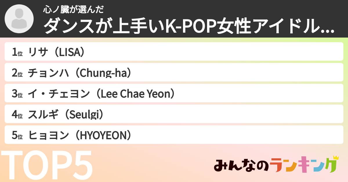 心ノ臓さんの「ダンスが上手いK-POP女性アイドルランキング」
