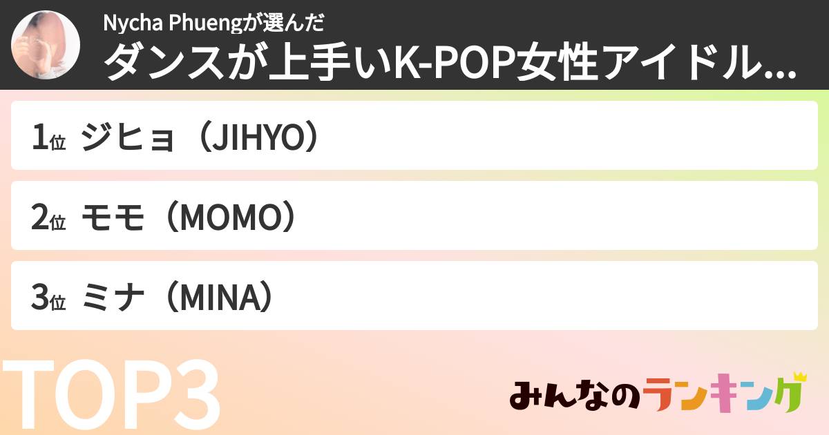 Nycha Phuengさんの「ダンスが上手いK-POP女性アイドルランキング」