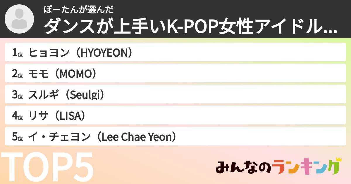 ぽーたんさんの「ダンスが上手いK-POP女性アイドルランキング」