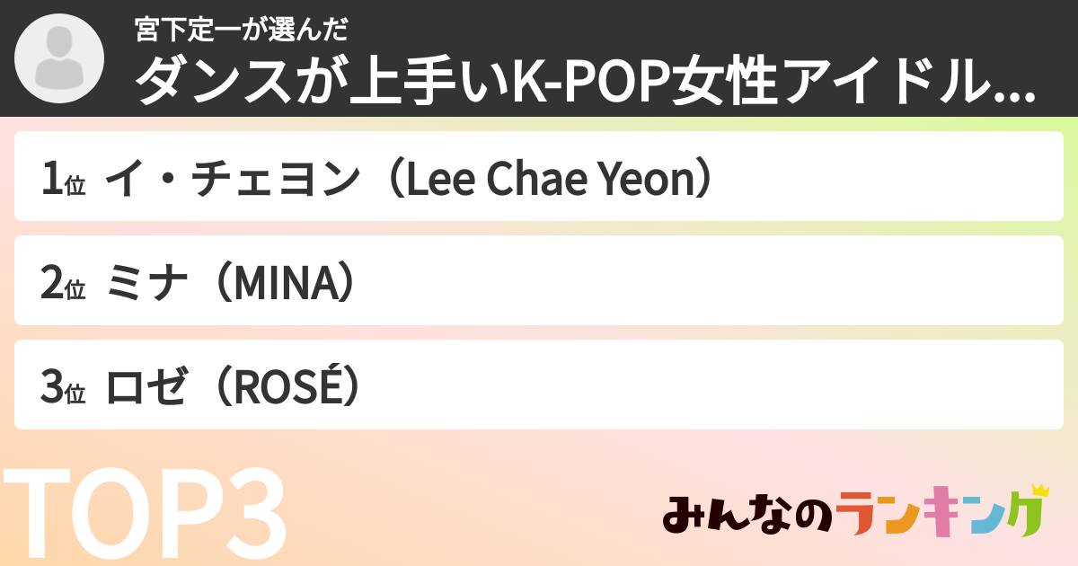 宮下定一さんの「ダンスが上手いK-POP女性アイドルランキング」