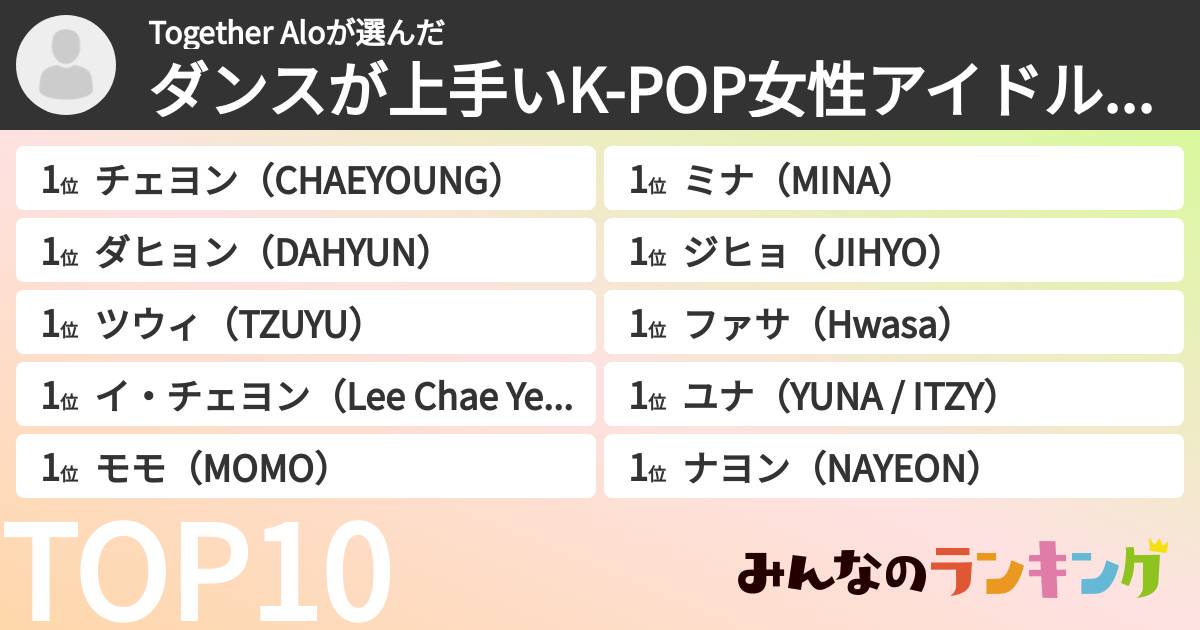 Together Aloさんの「ダンスが上手いK-POP女性アイドルランキング」