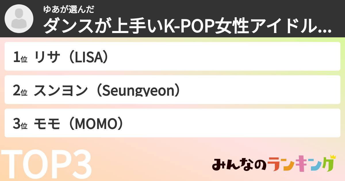 ゆあさんの「ダンスが上手いK-POP女性アイドルランキング」