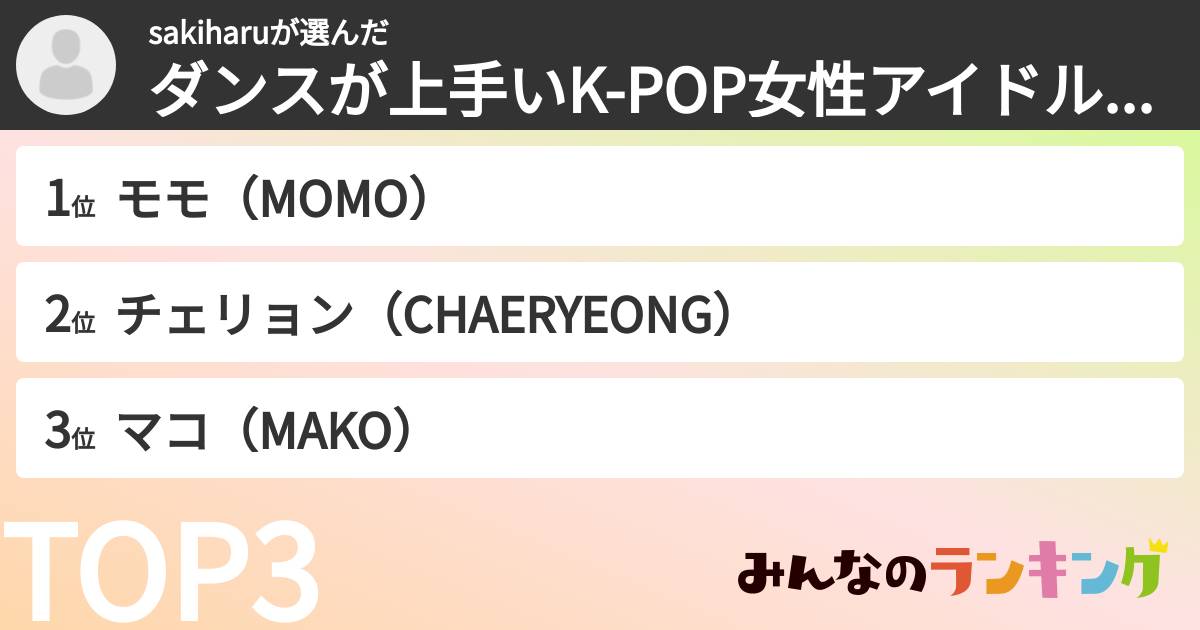 sakiharuさんの「ダンスが上手いK-POP女性アイドルランキング」