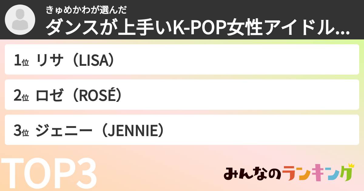 きゅめかわさんの「ダンスが上手いK-POP女性アイドルランキング」