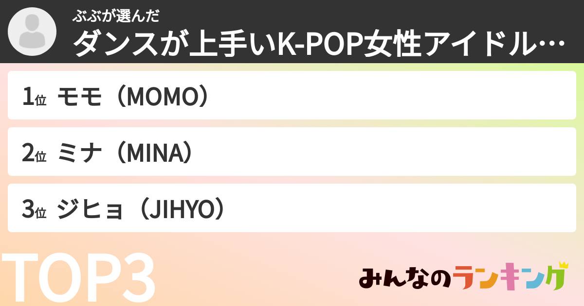 ぶぶさんの「ダンスが上手いK-POP女性アイドルランキング」
