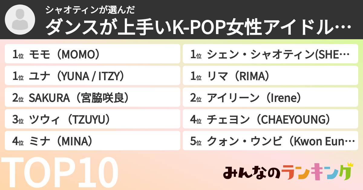 K-POP大好きさんの「ダンスが上手いK-POP女性アイドルランキング」