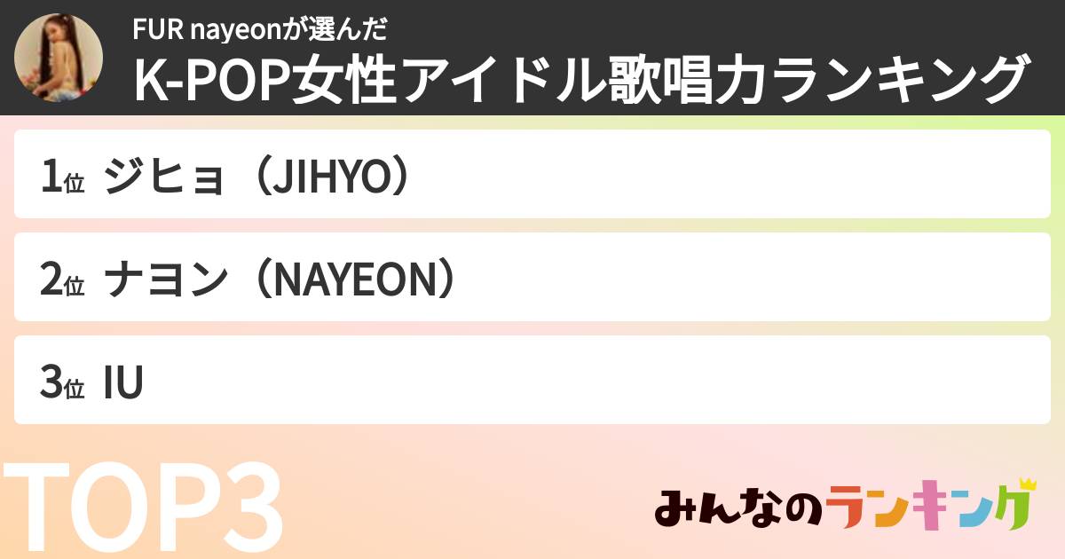 FUR nayeonさんの「K-POP女性アイドル歌唱力ランキング」