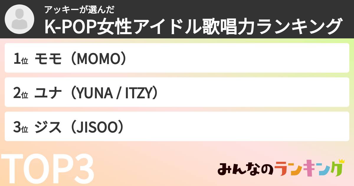 アッキーさんの「K-POP女性アイドル歌唱力ランキング」