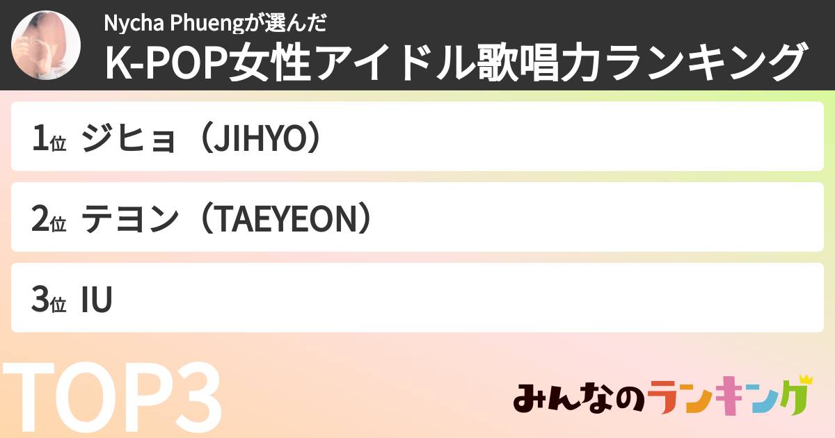 Nycha Phuengさんの「K-POP女性アイドル歌唱力ランキング」