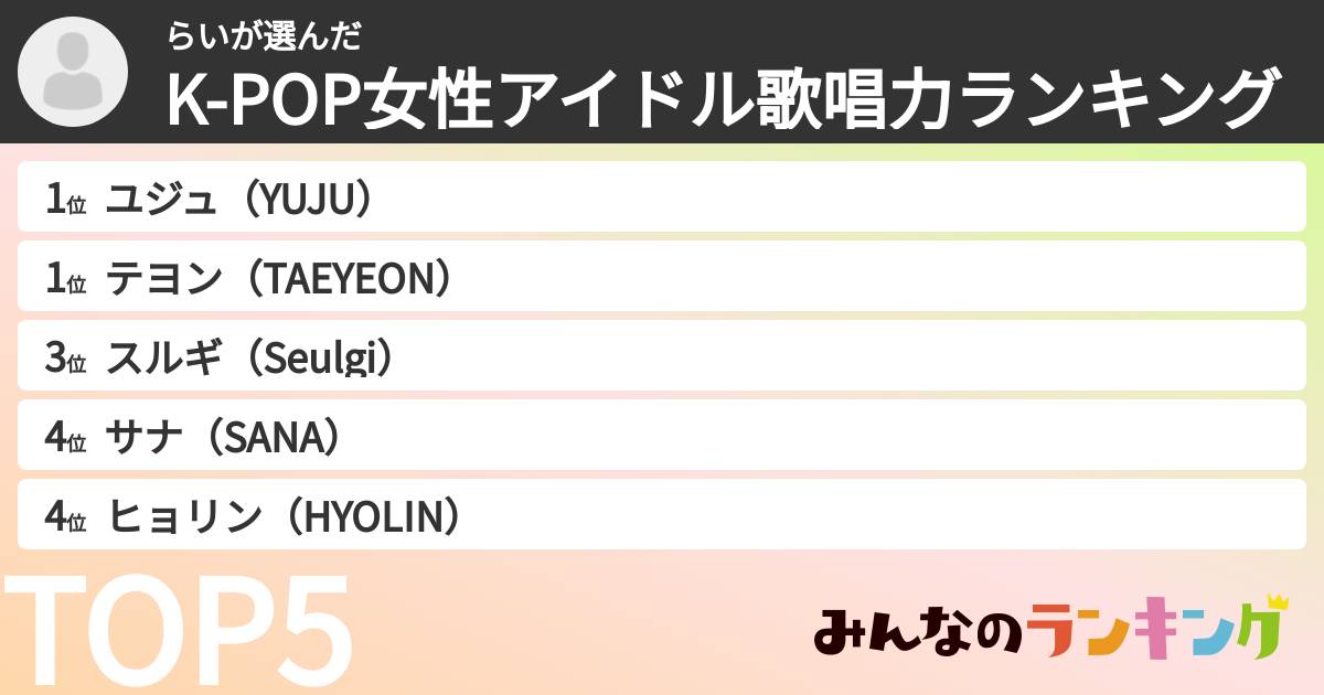 らいさんの「K-POP女性アイドル歌唱力ランキング」