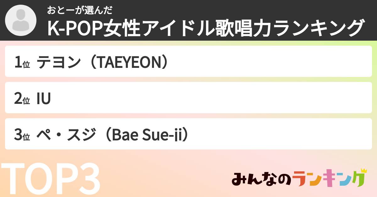 おとーさんの「K-POP女性アイドル歌唱力ランキング」