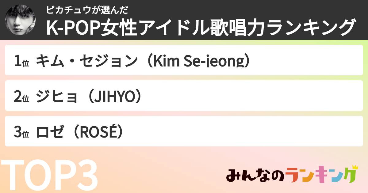 ピカチュウさんの「K-POP女性アイドル歌唱力ランキング」