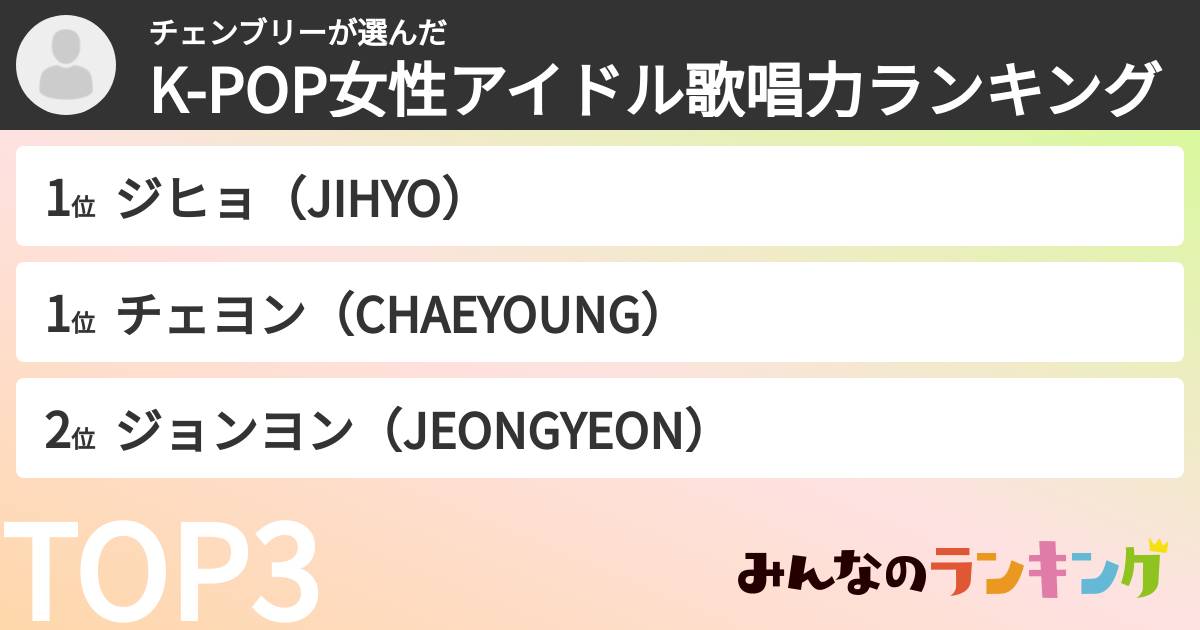 チェンブリーさんの「K-POP女性アイドル歌唱力ランキング」