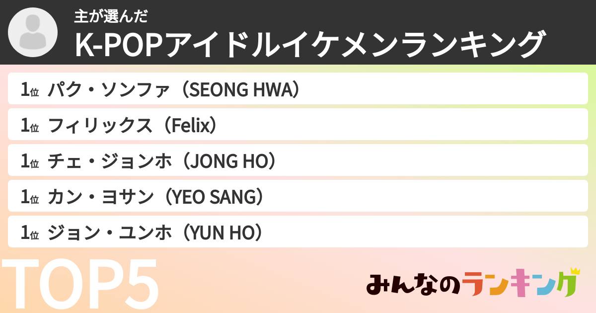 主さんの「K-POPアイドルイケメンランキング」
