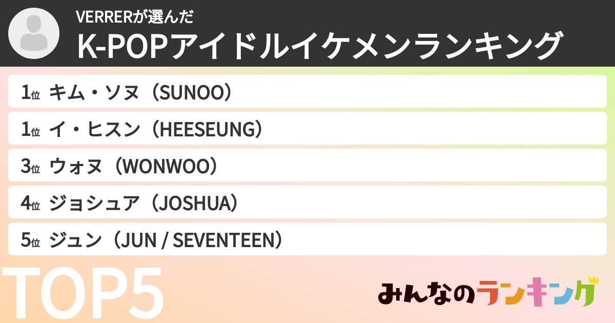 VERRERさんの「K-POPアイドルイケメンランキング」