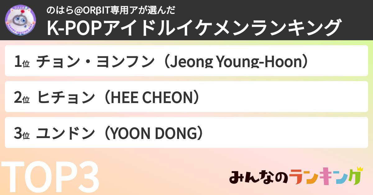 のはら@ORβIT専用アさんの「K-POPアイドルイケメンランキング」