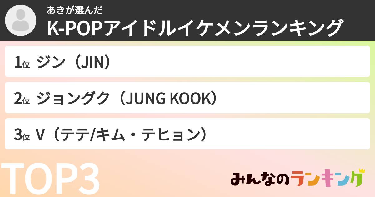 あきさんの「K-POPアイドルイケメンランキング」