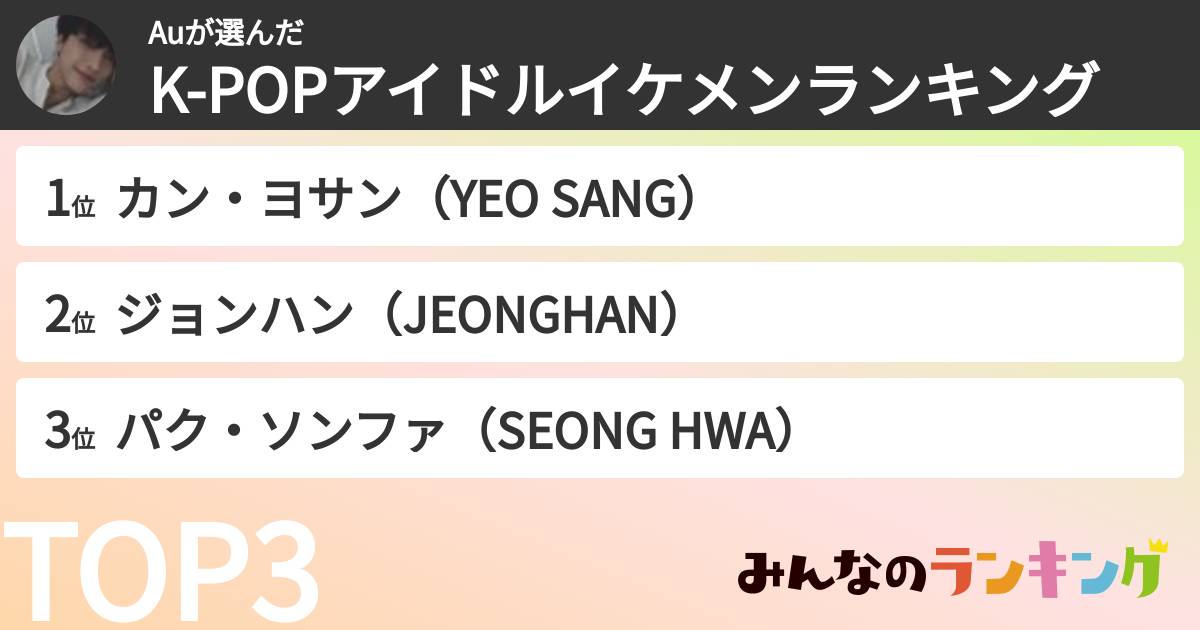 Auさんの「K-POPアイドルイケメンランキング」
