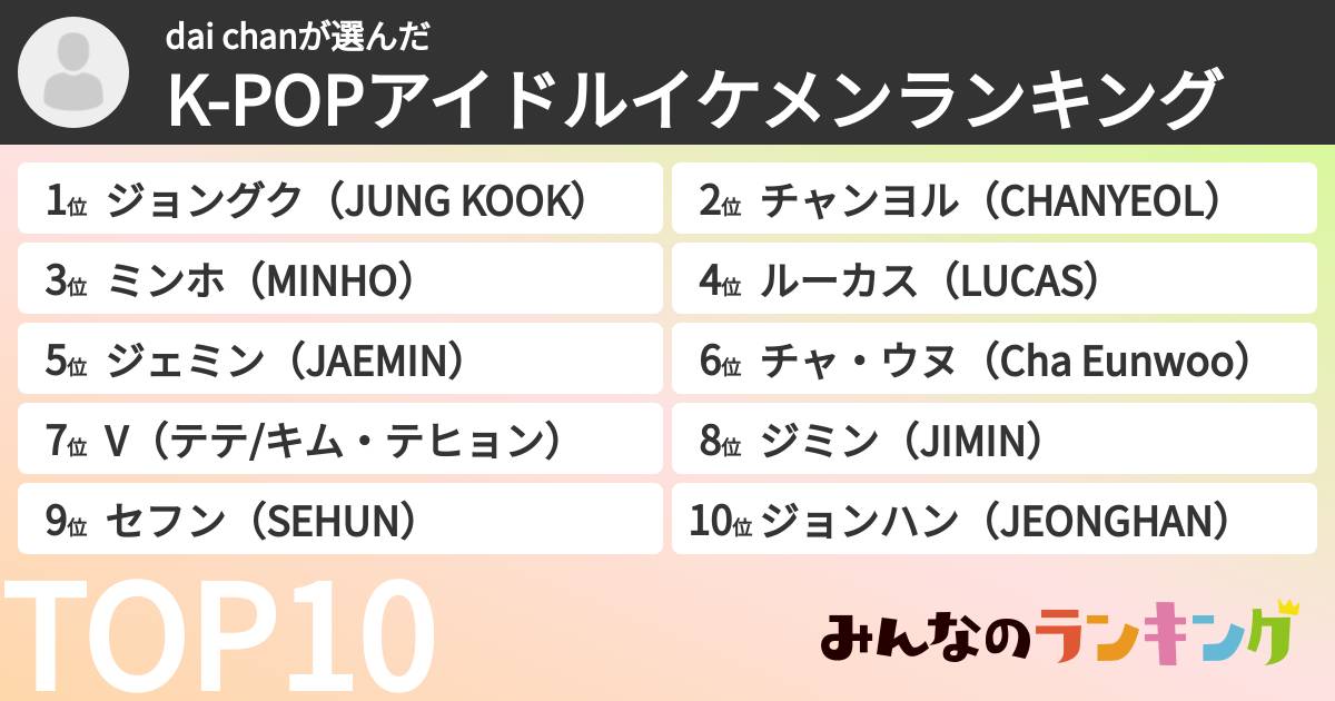 dai chanさんの「K-POPアイドルイケメンランキング」