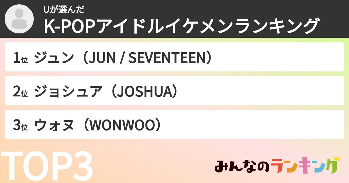 Uさんの「K-POPアイドルイケメンランキング」