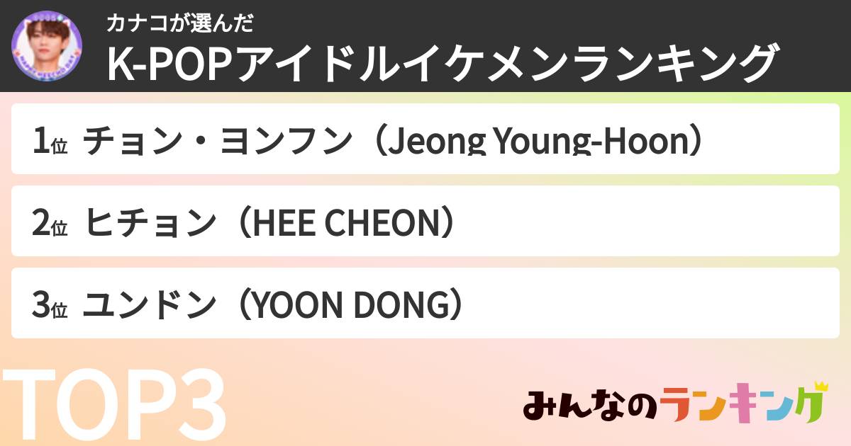 カナコさんの「K-POPアイドルイケメンランキング」