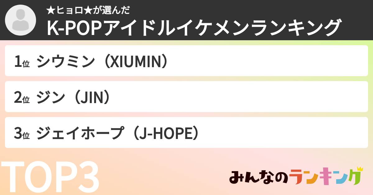 ★ヒョロ★さんの「K-POPアイドルイケメンランキング」