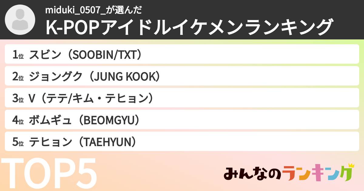 miduki_0507_さんの「K-POPアイドルイケメンランキング」