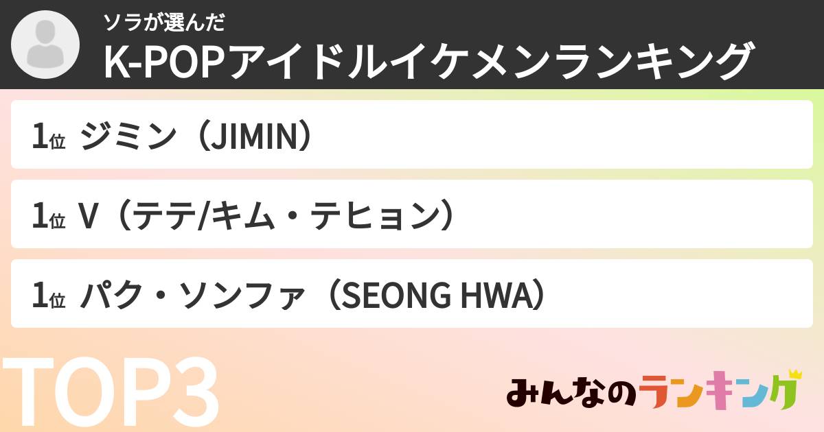 ソラさんの「K-POPアイドルイケメンランキング」