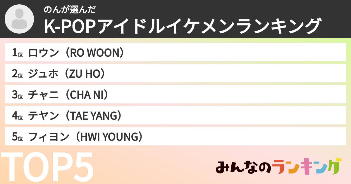 のんさんの「K-POPアイドルイケメンランキング」