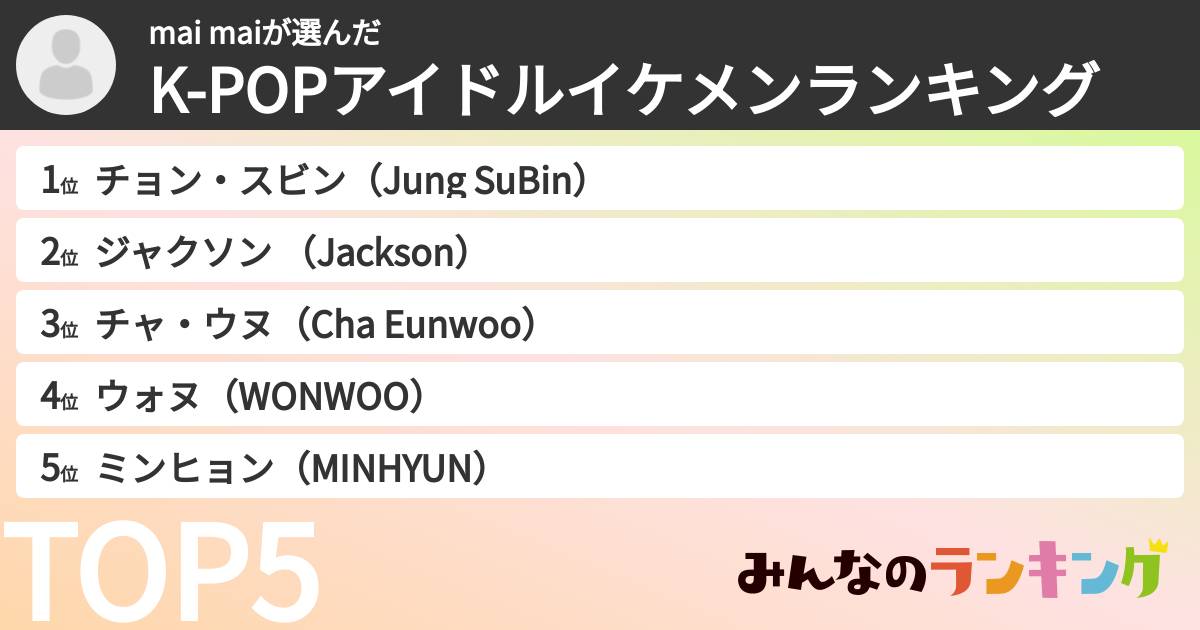 mai maiさんの「K-POPアイドルイケメンランキング」