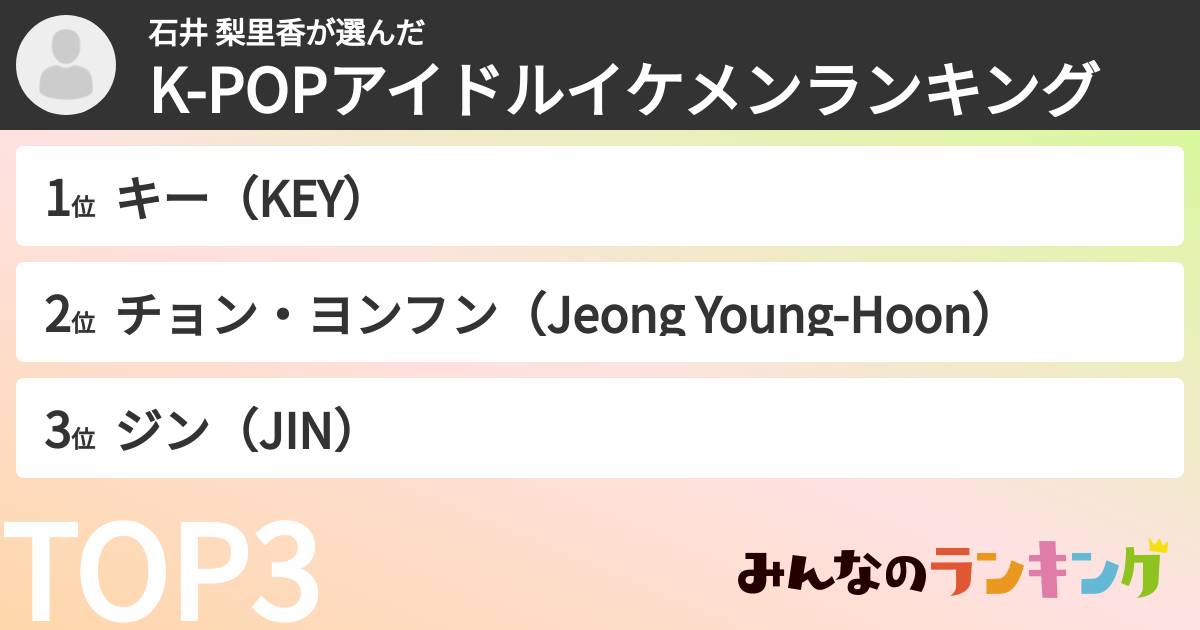 石井 梨里香さんの「K-POPアイドルイケメンランキング」