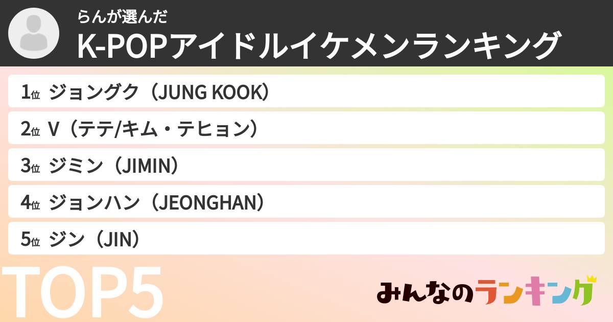らんさんの「K-POPアイドルイケメンランキング」