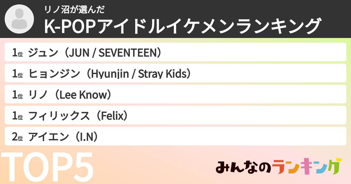 リノ沼さんの「K-POPアイドルイケメンランキング」