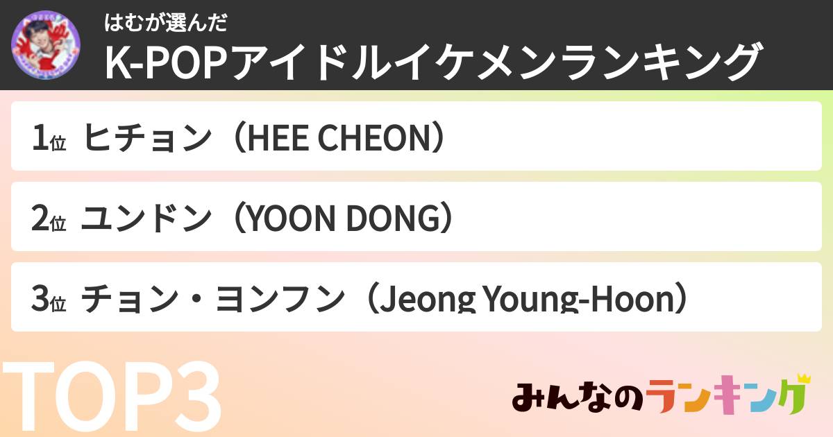 はむさんの「K-POPアイドルイケメンランキング」