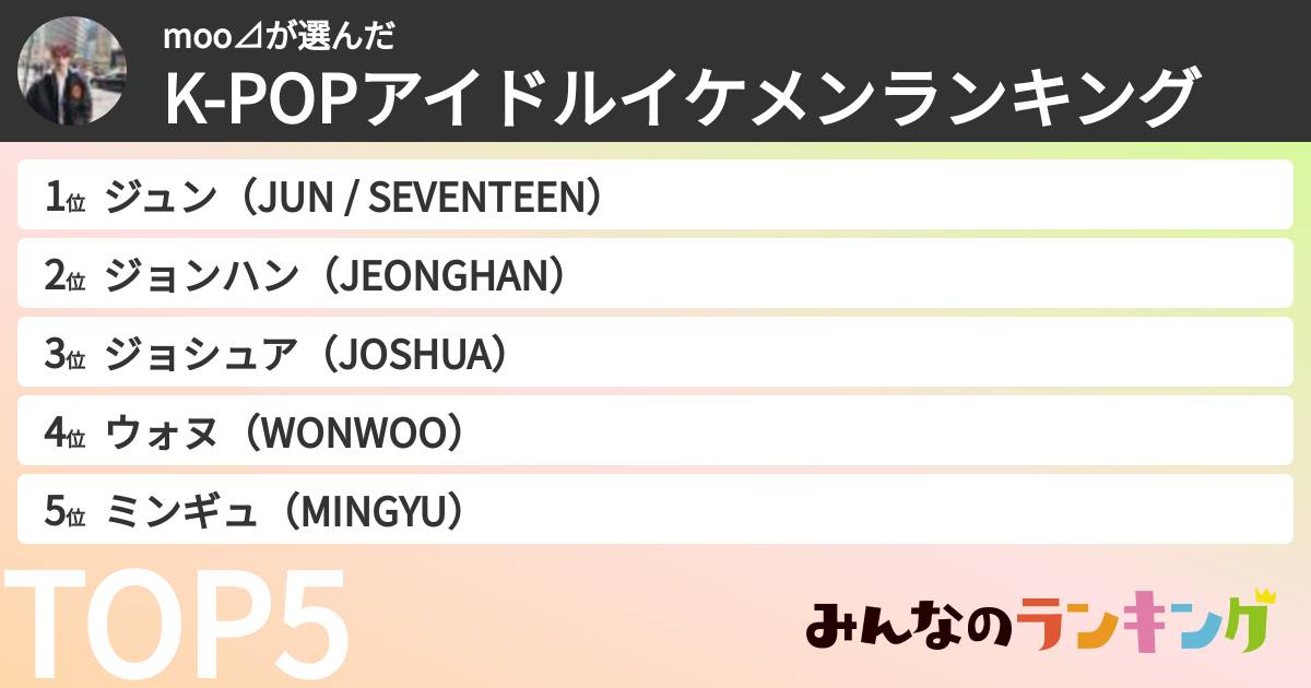 moo⊿さんの「K-POPアイドルイケメンランキング」