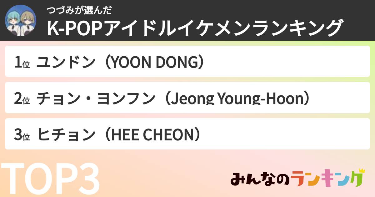 つづみさんの「K-POPアイドルイケメンランキング」
